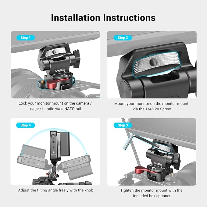 SmallRig Field Monitor Mount with NATO Clamp, Camera Monitor Holder for 5” and 7” Monitor, Swivel and Tilt Adjustable - 2906B - Image 6