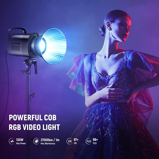 NEEWER CB100C 130w RGB LED Video Light, APP/2.4G Control 360° Full Color 2700K-6500K 27000lux/m COB Bowens Mount Silent Continuous Output Lighting TLCI/CRI97+ 17 Scenes for Video Recording Photography | 2700K-6500K, 27000lux/m, COB, Bowens Mount Silent... - Image 2