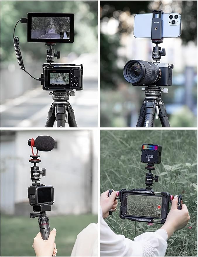 Mini Ball Head, ULANZI H28 Panoramic Tripod Head + Dual Hot Shoe Mount DSLR Camera Mount Adapter Photograph Attachment Accessories for Action Cameras Cam Smartphone Light Microphone Loading 5.5lb - Image 7