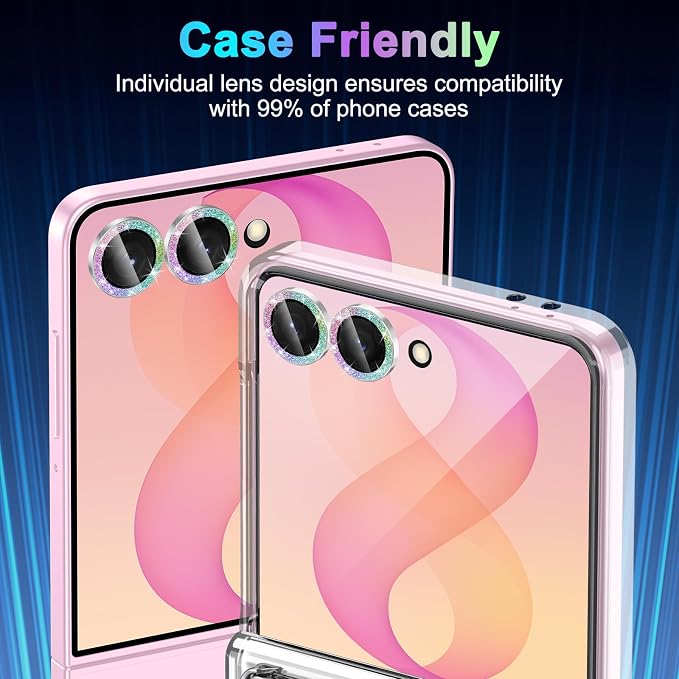 Meshine for Samsung Galaxy Z Flip 8 Camera Lens Protector,Scratch Proof,Strong Adsorption,9H Hardness with Metal Ring Camera Cover,Ultra Thin Case Friendly,Accessories Lens Protector,Glitter Colorful - Image 6