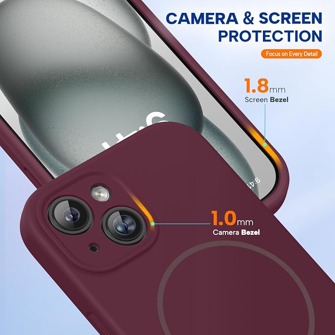 Miracase Silicone & Magnetic for iPhone 15 Plus Case, Wine Red | Compatible with MagSafe, Soft Microfiber Lining, Liquid Silicone Case Shockproof Drop Protection Phone Case for 15 Plus - Image 5