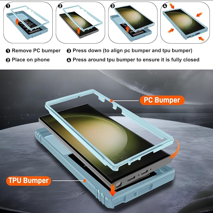 Gritup for Samsung Galaxy S23 Ultra Case with 2PCS Screen Protector, Build in 360° Rotating Ring Kickstand, Military Grade Protective Case for S23 Ultra Phone, Green - Image 4