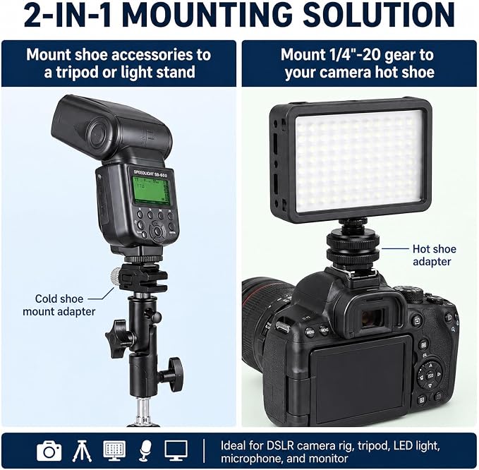 10 Pack Cold Shoe Mount & Hot Shoe Adapter, 1/4"-20 DSLR Rig Kit | 5 Cold Shoe Mounts + 5 Hot Shoe Adapters For Dslr Rigs, Tripods, Mics, Led Lights And Monitors; Secure Metal Construction - Image 6