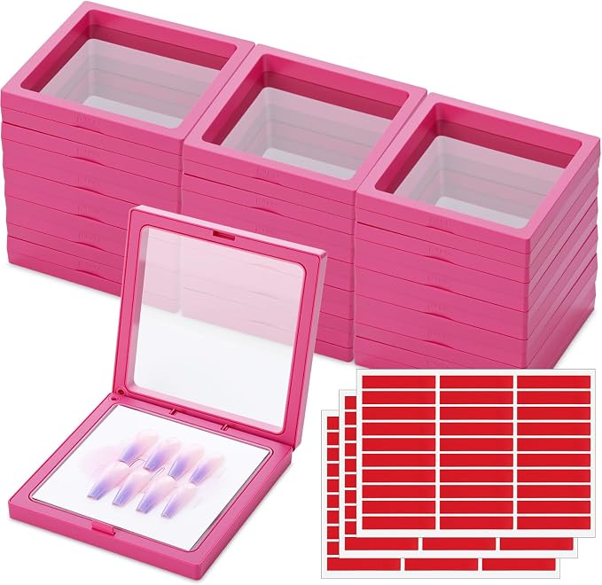 meekoo 30 Pcs Press on Nail Packaging Box with 90 Pcs Adhesive Double Sided Tape Artificial Nail Display Case Storage Container Box Acrylic Packaging Organizer for Home Salon Art (Rose Red) by meekoo