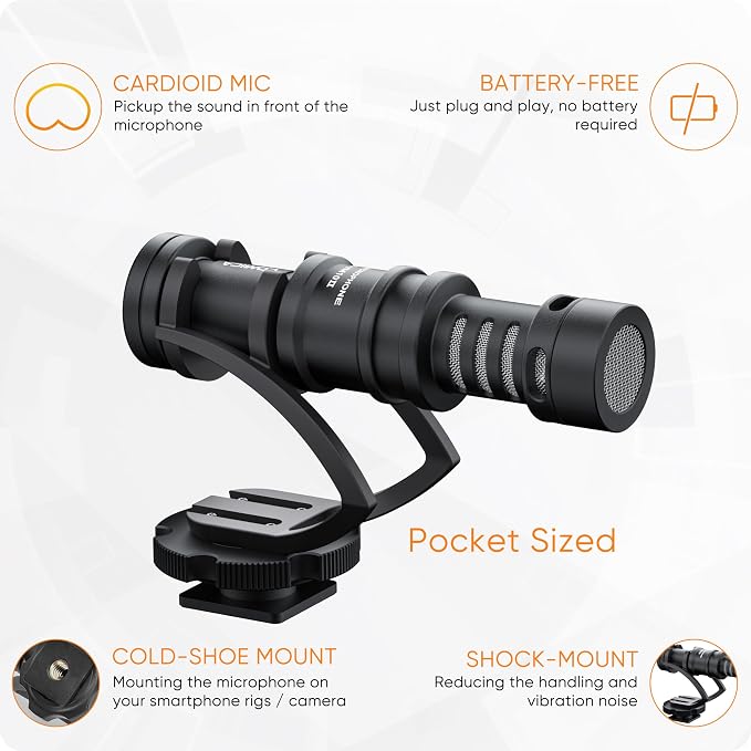 Camera Microphone,Comica CVM-VM10II Professional Video Microphone with Shock Mount, Deadcat,Compact Shotgun Mic Compatible with iPhone,DSLR Camera,Android Smartphones- Perfect for TikTok YouTube Vlog - Image 2