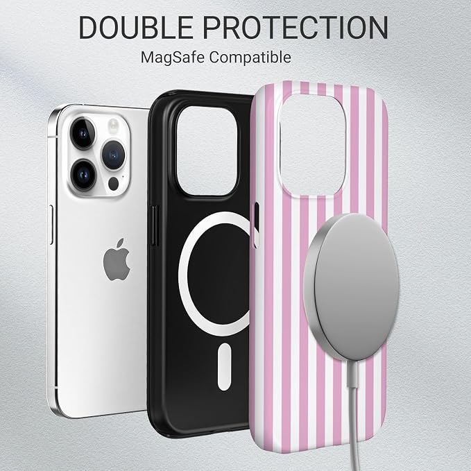 TPU Phone Case for iPhone, MagSafe Wireless Charging Compatible, Shockproof Slim Fit Protective Cover with Anti-Yellowing & Raised Camera Protection (Pink Stripe, iPhone 14 Pro Max) - Image 6