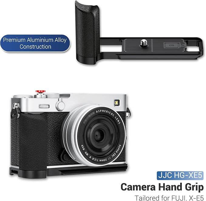 JJC Metal Hand Grip L-Bracket & Shutter Button for Fuji X-E5 Camera, Black | Silicone Handgrip Cover, Anti-Slip Pads with SD Card Holder, Arca Swiss Quick Release Plate & 1/4"-20 Tripod Hole - Image 2