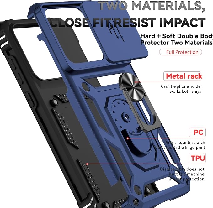 SunStory Compatible with Motorola Moto Edge 2026 Case with HD Screen Protector & Slide Camera Cover & Rotated Ring Kickstand, [Military-Grade] Phone Case for Moto Edge 2026,Blue - Image 8