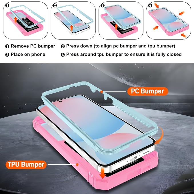 Gritup for Samsung S24 FE Phone Case: Phone Case S24 FE with 2*Screen Protector | Magnetic Stand & Slide Camera Cover | Shock Proof Military-Grade Funda para S24 FE Cover -Green+Pink - Image 4