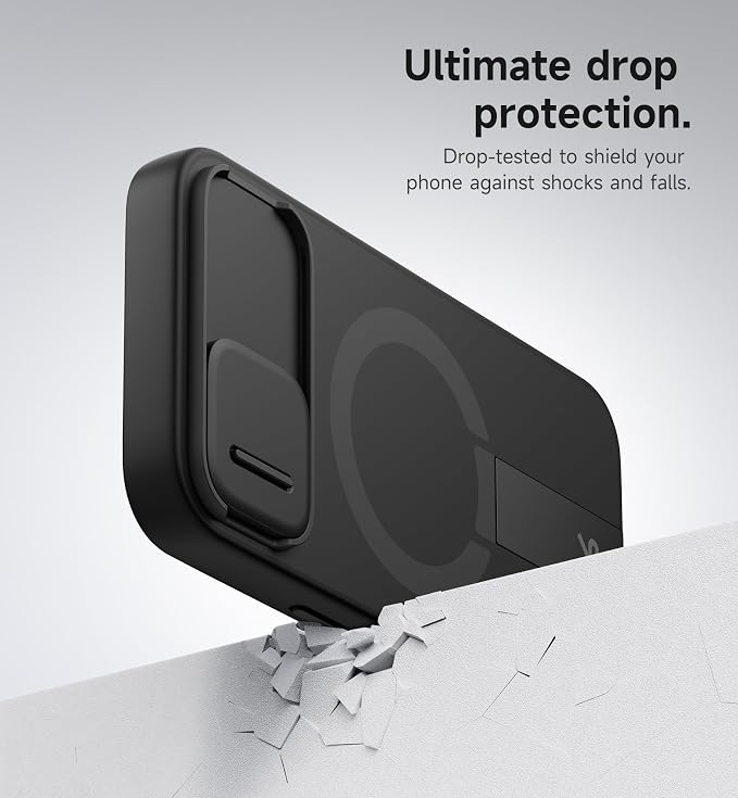 SURITCH for iPhone 17e/16e Case with Magnetic Camera Slide Cover and Adjustable Kickstand, Compatible with MagSafe, Shockproof Bumper Case Slim Protective Cover 6.1 Inch,Black - Image 7