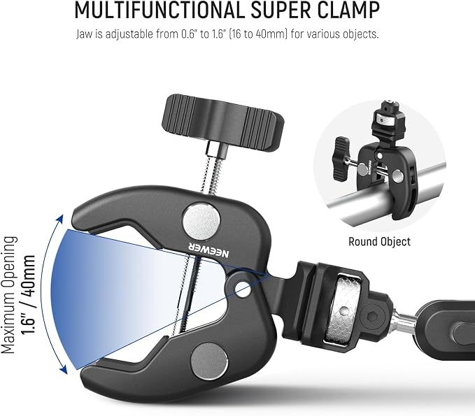 NEEWER Double Super Clamp Camera Mount with Magic Arm, NATO Interface, Cold Shoes, 1/4" Locating Holes for ARRI, Desk Studio Photography Light Stand Pole Cross Bar Umbrella Holder Clamp Mount, UA060 - Image 3