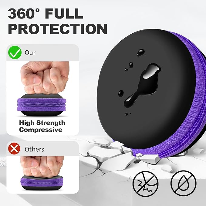 Round Earbud Case Portable EVA Carrying Case Storage Bag Cell Phone Accessories Organizer with Carabiner for Earphone, Earbud, Earpieces, SD Memory Card, Camera Chips, Purple - Image 2