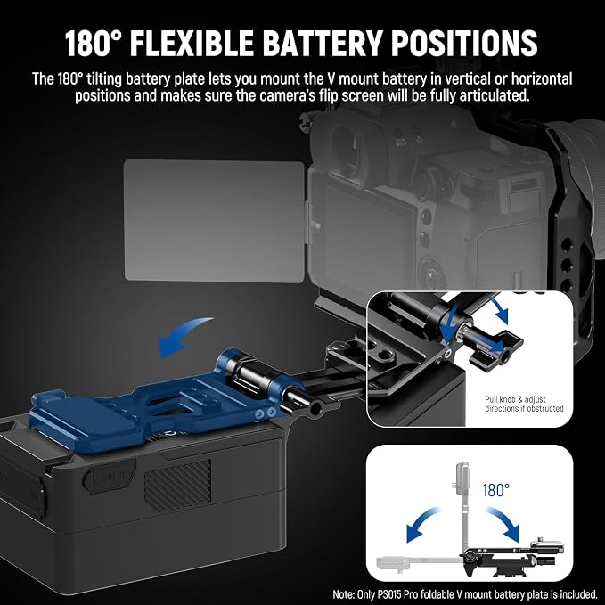 NEEWER Foldable V Mount Battery Plate with Arca Type Baseplate, PS015 PRO | Quick Release Camera Base Plate, Lightweight DSLR Video Rig, Compatible with SmallRig V Mount Battery Cage DJI RS4 RS3 Gimbal - Image 7