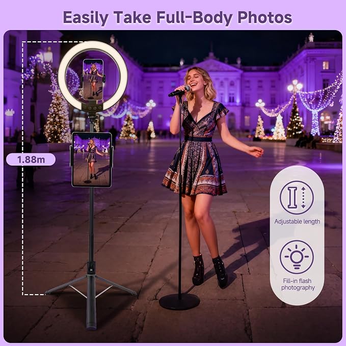 10" Ring Light with Stand, 74"Tripod with Ring Light &Phone Holder | RGB Full Color Modes Selfie Light with Extendable Tripod Stand,iPad Holder, Remote for iPhone,YouTube, TIKTok, Vlogging - Image 5