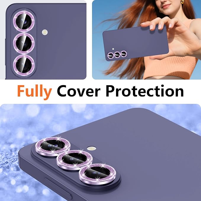 for Samsung Galaxy S26 Plus Camera Lens Protector, Individual Metal Ring Tempered Glass Lens Cover, [Strong Adsorption] Scratch Resistant Ultra-Thin HD Clear Lens Cover, 1 Set-Purple Sparkly - Image 8