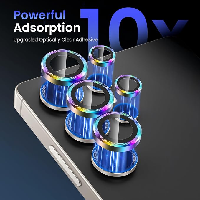 Tensea Compatible with Samsung Galaxy S25 Ultra Camera Lens Protector | 9H Tempered Glass Camera Cover Screen Protector Metal Individual Ring [Installation Tray][Case Friendly] - Image 4