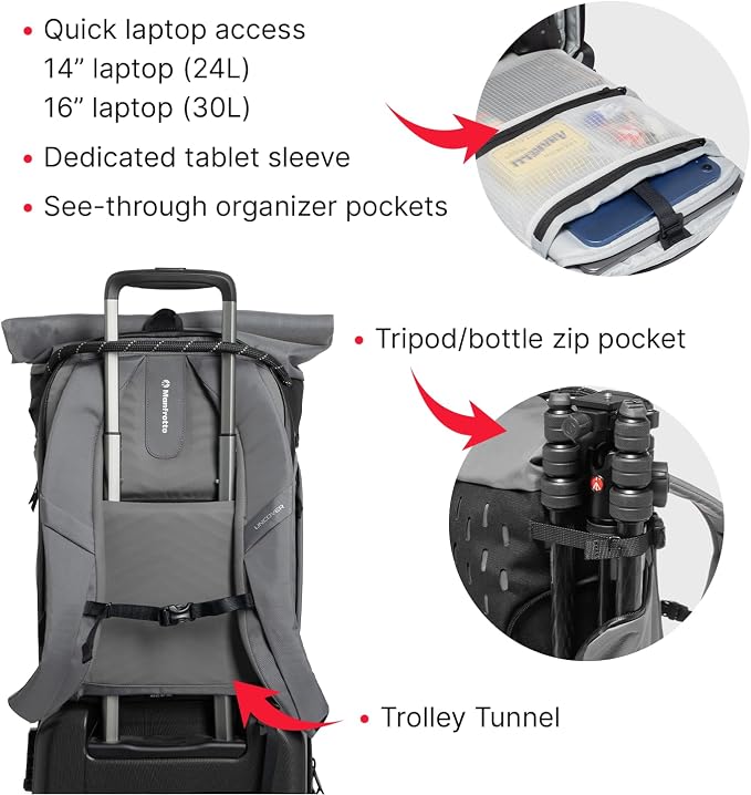 Manfrotto Uncover Camera Backpack 24L, Expandable Roll-Top | Waterproof Travel Camera Bag for DSLR, Mirrorless and Drone, Quick Side Access, 14" Laptop Photography Backpack - Image 5