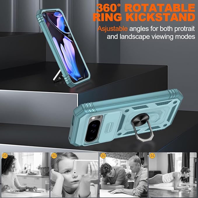 Gritup for Pixel 9/9 Pro Case Military-Grade Shockproof with Kickstand | with 2 PCS Screen Protector, Slide Camera Cover, Heavy Duty Outdoor Protection Funda para Google 9/9 Pro Cover, Green - Image 8