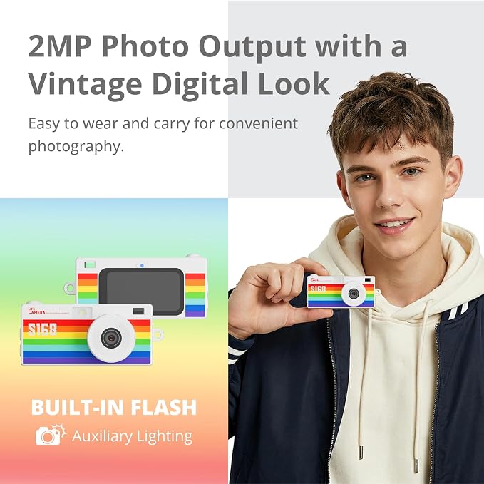 Mini Keychain Digital Camera, Y2K Retro Pocket Camera with 1.47 Inch Screen, 1440P Video, 2MP Photos, 16GB Card, Flash, Type C, Tiny Vintage Camcorder for Kids Teens Travel Vlog (Rainbow) - Image 3