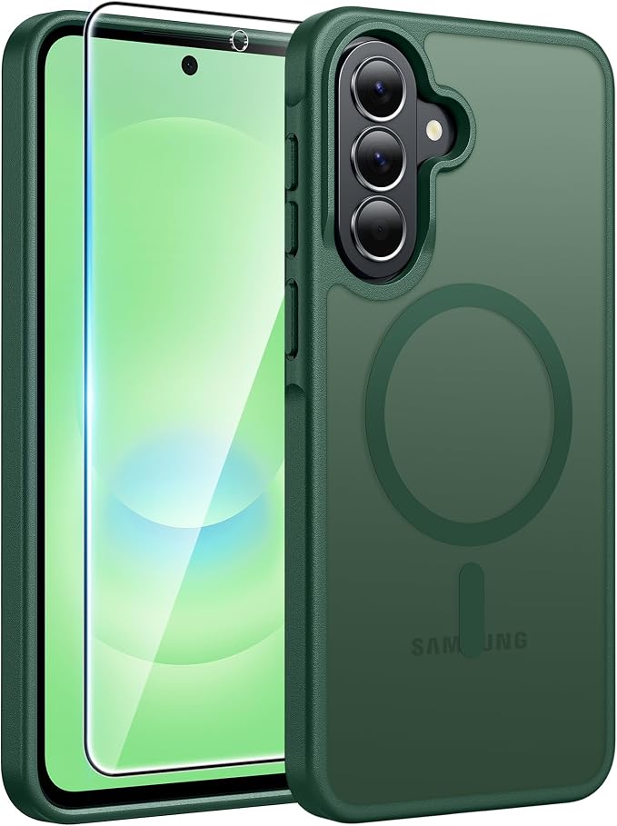 FNTCASE for Galaxy A37/A36 5G Phone Case, Fit for Magsafe, Screen Protector | Translucent Matte Magnetic Back, 14FT Military Grade Drop Protection, Shockproof Protective, for Samsung A37 Cover, Green by FNTCASE