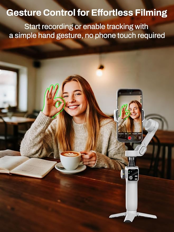 AOCHUAN Smartphone Gimbal Stabilizer for iPhone & Android, 3-Axis Phone Gimbal with Bluetooth Remote Control, Built-in 7.8” Extendable Rod, Face Tracking, Video Stabilizer – Smart V8 Kit White - Image 7