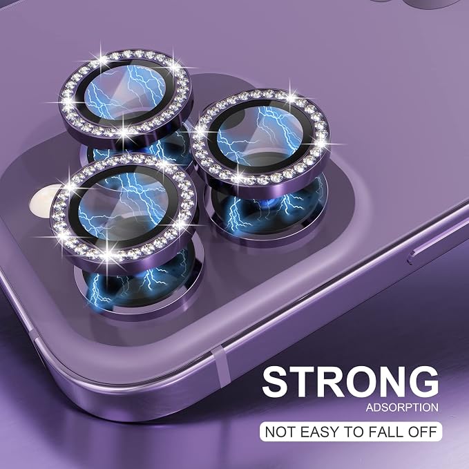 Choiche for iPhone 14 Pro/iPhone 14 Pro Max Camera Lens Protector | Ultra HD, Bling 9H Tempered Glass Camera Cover Screen Protector Metal Ring Decoration Accessories (Diamond-Purple) - Image 6