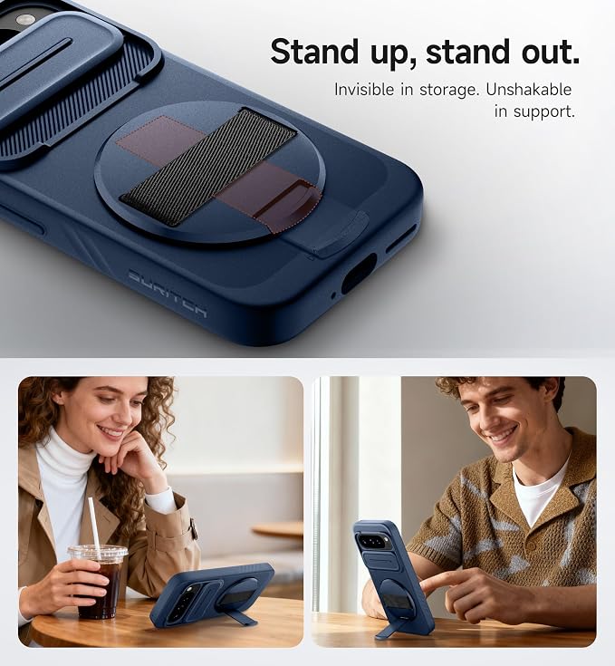 SURITCH for Google Pixel 9 Pro XL Case with 360° Rotatable Hand Strap Phone Grip Holder & Invisible Kickstand & Slide Camera Cover, Slim Rugged Shockproof Protective Cover for Pixel 9 Pro XL, Blue - Image 6