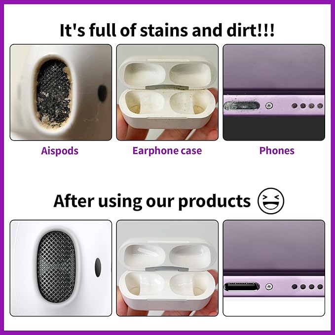 Cleaner Kit for Airpod, Phone Earbud Cleaning Putty, fit for iPhone Speaker | Cleaning Kit fit for iphone port Earbud Phone Ear Wax Dirt, Cleaning with Putty, Cleaning Pen, Cleaning Cloth & Brushes - Image 2