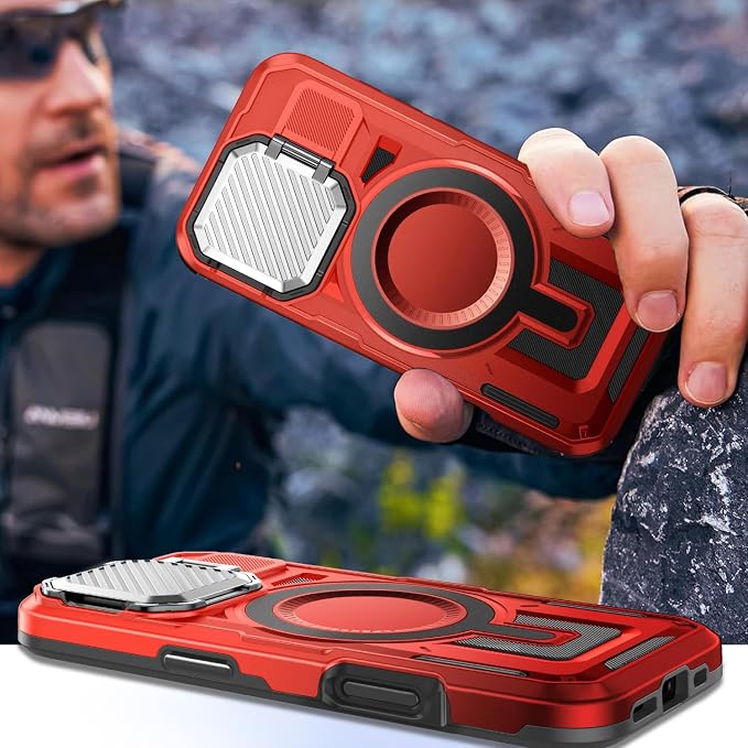 Camera Stand Case for iPhone 16 Pro, [Compatible with MagSafe] [Lens Cover] 2024 Version Military Grade Protective Soft Case for iPhone 16 Pro 6.3 inch Men Women, Red - Image 7