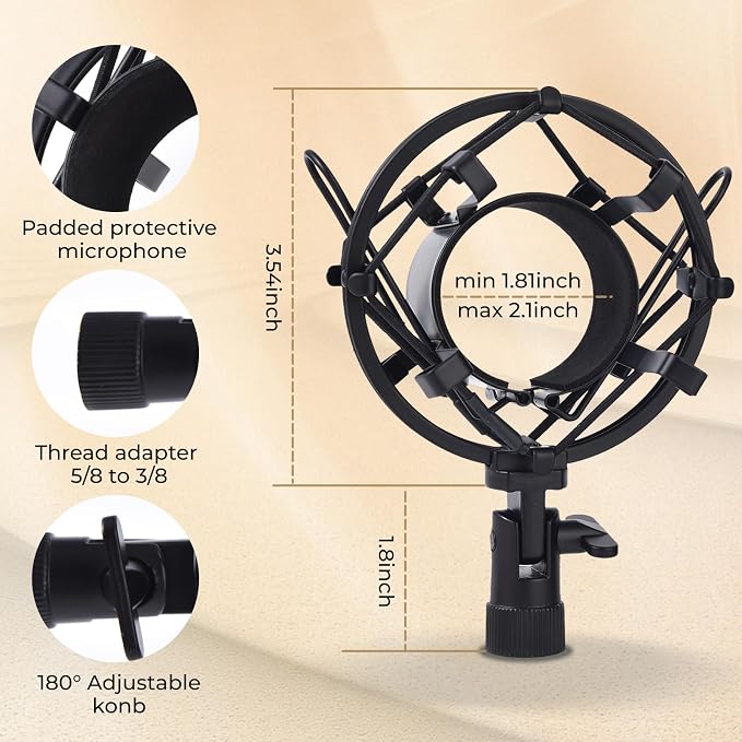 Lukvcoe Microphone Shock Mount & Clip Holder for Condenser Mics 47-53mm, Black - Image 3