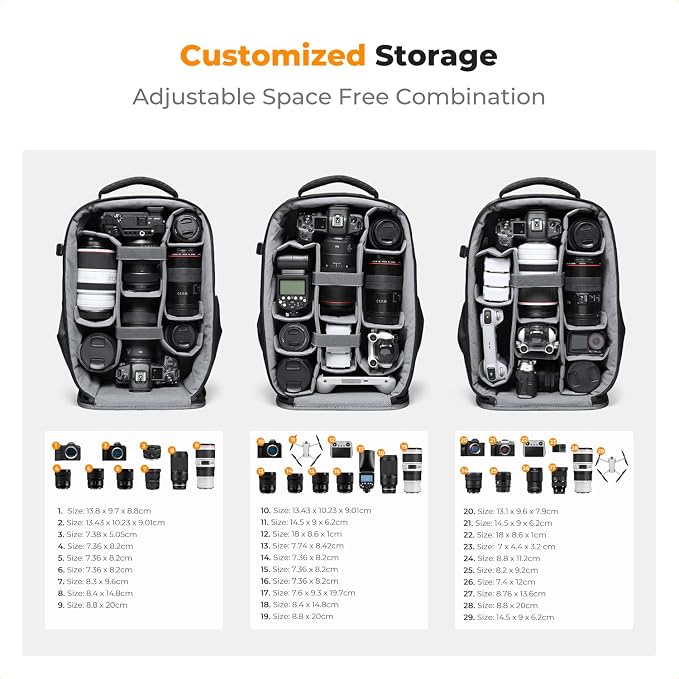 K&F CONCEPT Camera Backpack,Hardshell Photography DSLR Camera Bag | 15-15.6 Inch Laptop Compartment, Waterproof, Hard Shell Camera Case, Compatible with Canon/Nikon/Sony/DJI Mavic Drone, B07 - Image 3