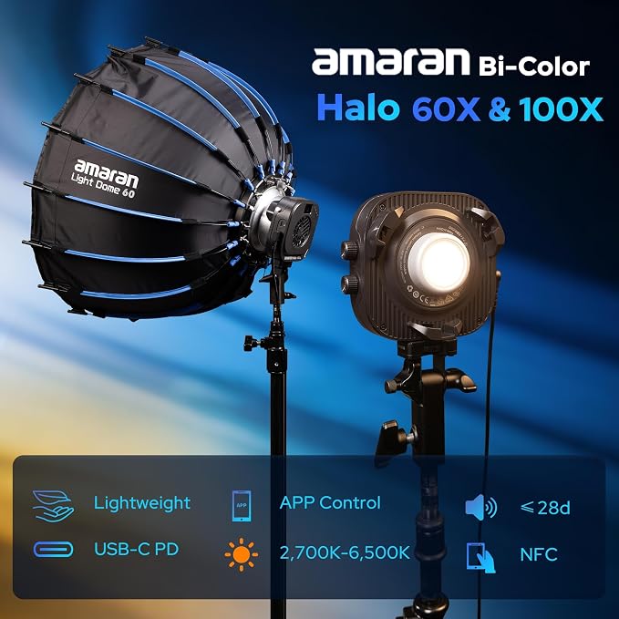 Amaran Halo 100X Led Video Light 100W Bi-Color 2700k-6500k,Bowens Mount | Silent Photography Lighting,4890lux@1m,Ultra-Compact Travel Light,USB-C PD Power,App/NFC Control,for YouTube TikTok Studio - Image 2