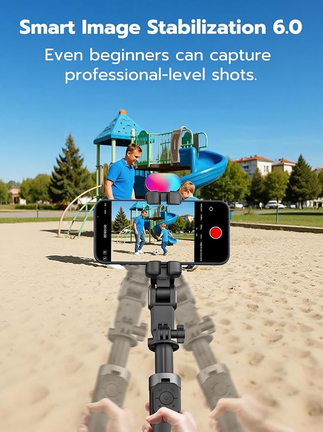 AOCHUAN AI Tracking Gimbal Stabilizer for iPhone w/Wirless Remote-M3Promini | 360° Rotation for iPhone/Andriod Sefie Stick, One-Touch Open Tripod, RGB Fill Light, 4 in 1 Phone Gimbal for Vlogging, Travl - Image 6