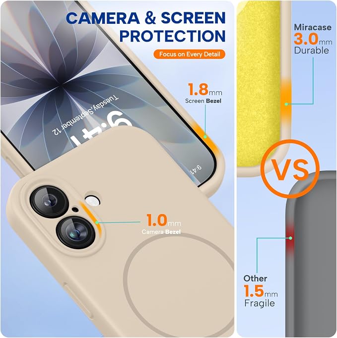 Miracase Silicone & Magnetic for iPhone 17 Case, Sand | Compatible with MagSafe, Silicone Camera Control Cover, Soft Microfiber Lining, Shockproof Drop Protection Phone Case for 17 - Image 3
