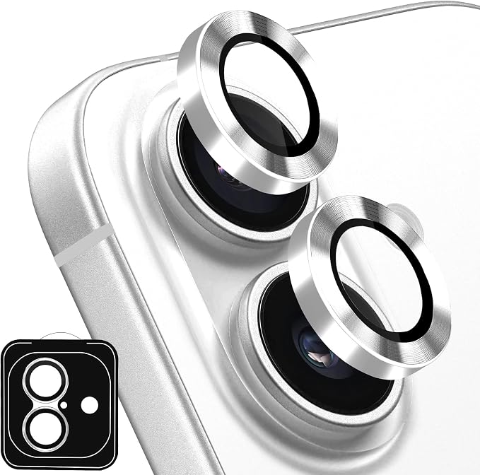 Designed for iPhone 16 and 16 Plus Camera Lens Protector, Metal Lens Cover 9H Tempered Glass Camera Cover Anti Scratch Shockproof Screen Protector by Hsefo
