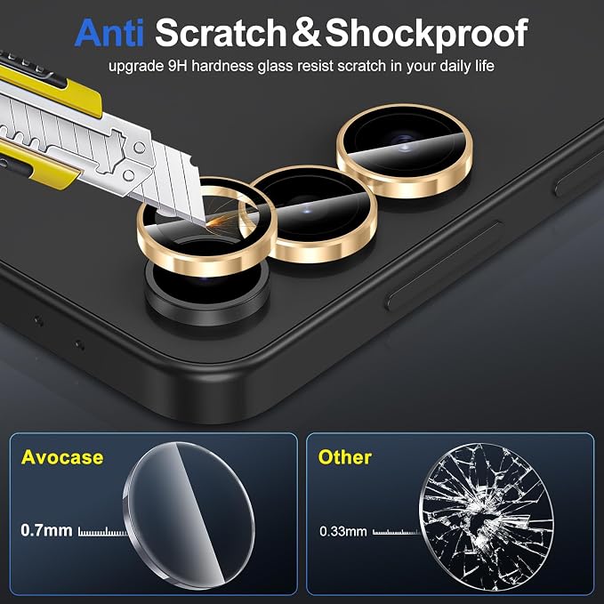 for Samsung Galaxy S24 Camera Lens Protector, Individual Metal Ring Tempered Glass Lens Cover, [Strong Adsorption] Scratch Resistant Ultra-Thin HD Clear Lens Cover, 1 Set-Gold Ring - Image 3