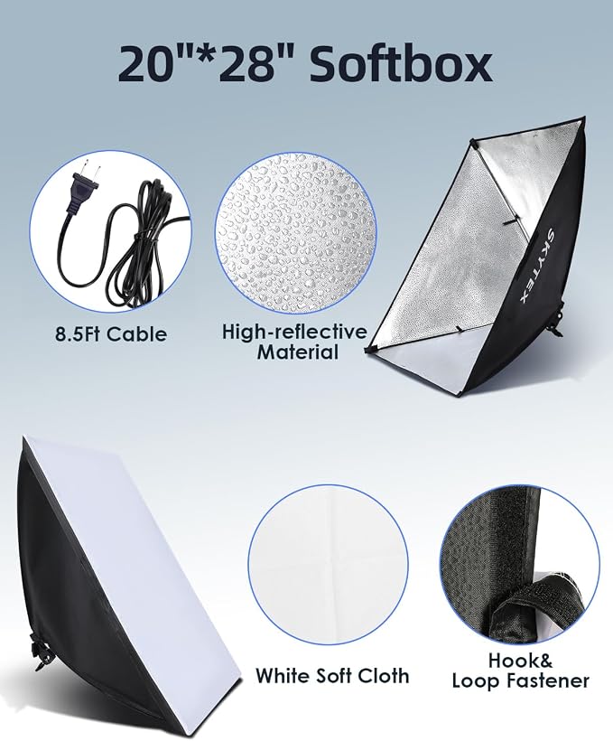 Softbox Lighting Kit 2Pack 20x28in Soft Box | 85W 2700-6400K E27 LED Bulb Continuous Photography Lighting, Photo Studio Lights Equipment for Camera Shooting, Video Recording - Image 4
