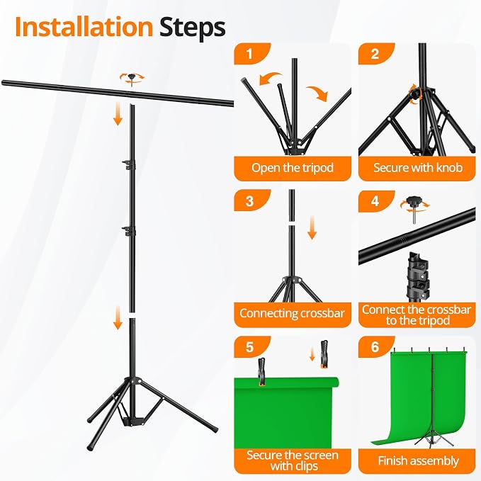 Green Screen Backdrop Kit 5x7 ft with Foldable T-Shaped Stand | Portable Greenscreen Background with 5 Clamps, Carrying Bag for Parties, Streaming, Photography, Zoom, Gaming, Video Studio - Image 9