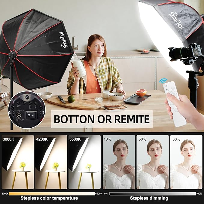 Softbox Photography Lighting Kit,37" Octange Softbox Lighting Kit with Honeycomb Grid 110W 2700K-6500K 11000Lux Dimmable LED Prismatic Lamp and Remote Control, Lighting for Video Recording - Image 3