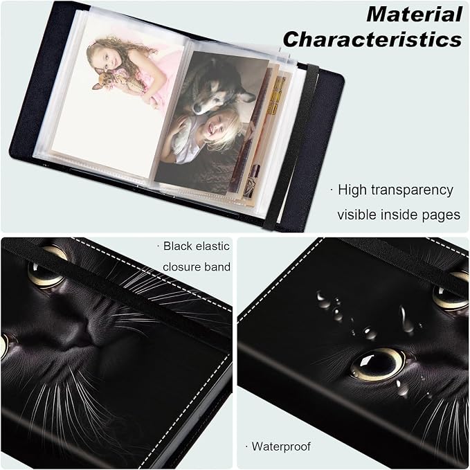 DEGDFSGR Small Photo Album 4x6 60 Pockets 120 Photos - Adventure Book Baby Photo Albums Photo Books for 4X6 Pictures Memory Book with Black Elastic Band for Photo Storage, Big Cat Eyes - Image 5