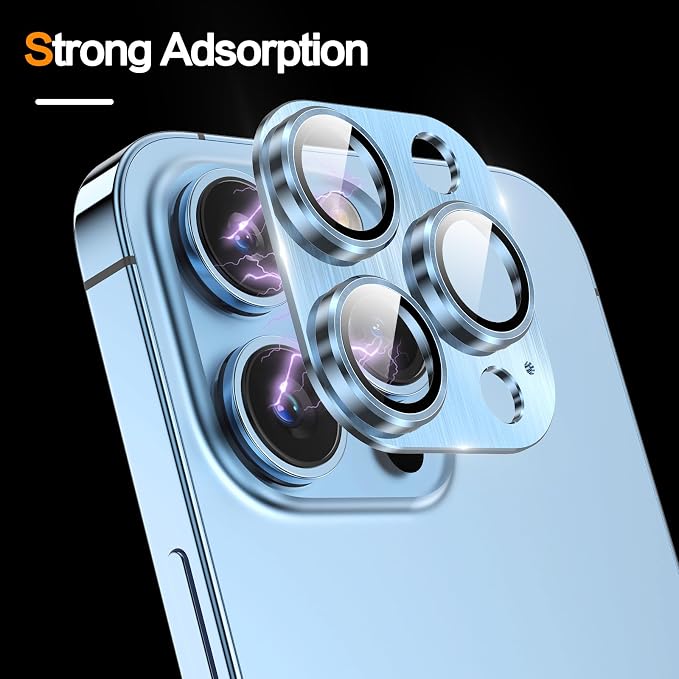YWXTW Designed for iPhone 13 Pro/iPhone 13 Pro Max Camera Lens Protector, 3D Alloy Metal and Tempered Glass Camera Screen Protector, Full Coverage Protection, 1 Pack (Sierra Blue) - Image 3