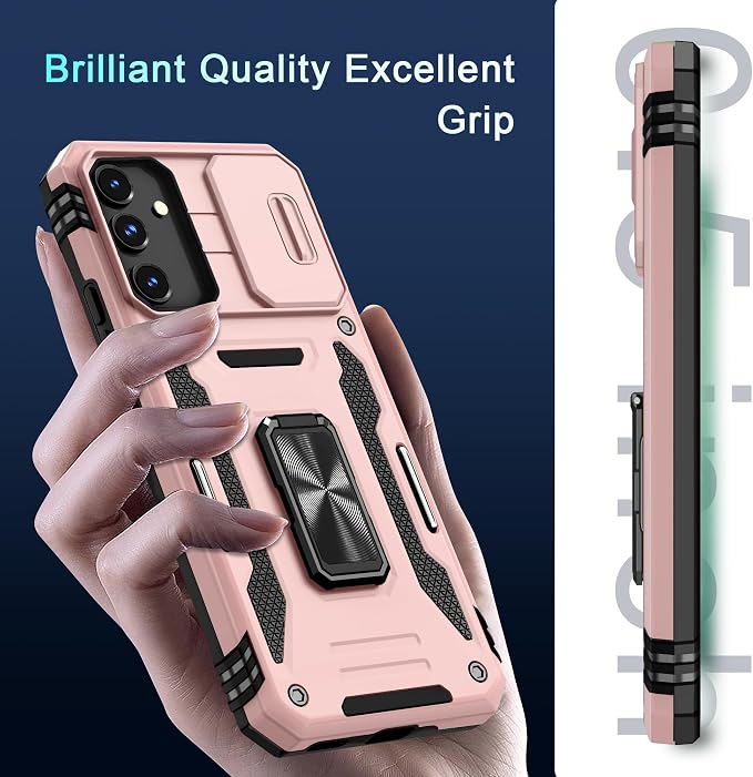 DEERLAMN Case for Samsung Galaxy S25 Plus/S24 Plus 6.7-Inch with Slide Camera Cover+Screen Protector(1 Pack), Rotated Ring Kickstand Military Grade Shockproof Protective Cover-Rose Gold - Image 8