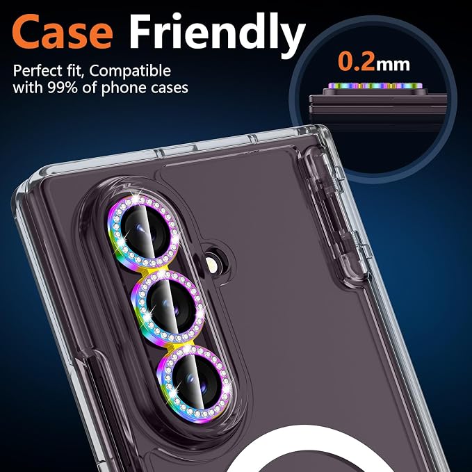 for Samsung Galaxy Z Fold 8 Ultra Camera Lens Protector, Individual Metal Ring Tempered Glass Lens Cover, [Strong Adsorption] Scratch Resistant Ultra-Thin HD Clear Lens Cover, 1 Set-Colorful Diamond - Image 6