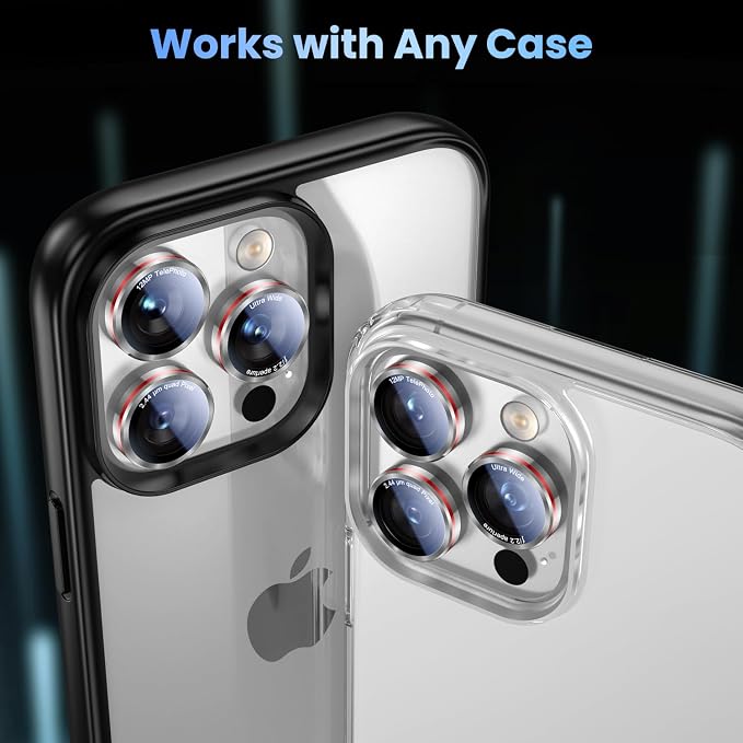 Uyiton for iPhone 13 Pro Max/13 Pro Camera Lens Protector | Unique Lines Text Design, Case-Friendly, Military-Grade Sapphire Glass Metal Camera Cover, Easy to Install, Silver+Red - Image 5