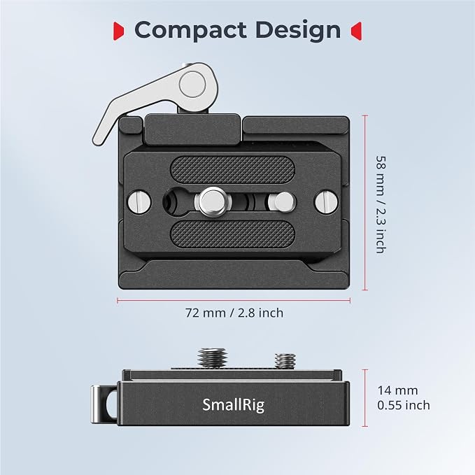 SMALLRIG Quick Release Mount Plate Clamp for Arca-Type, Lightweight Clamp | Baseplate Clamp with 1/4''-20 Threaded, 3/8''-16 Threaded and Lever - Image 2