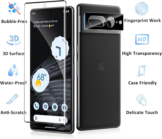 2+2 Pack for Google Pixel 7 Pro Screen Protector and Camera Protector, Fingerprint Support, Bubble-Free, Case Friendly, 9H Hardness Clear Glass for Google Pixel 7 Pro - Image 7