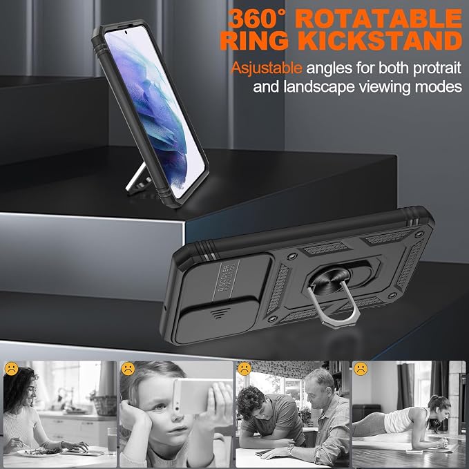 Gritup for Samsung Galaxy S22+ Plus Case with Screen Protector*2, Galaxy S22 Plus Case Build in 360° Rotating Ring Kickstand, Military Grade Protective Case for S22 Plus Phone, Black - Image 8