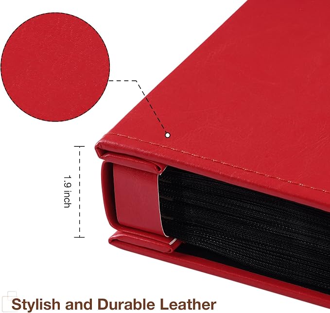 potricher Small Photo Album 4x6 200 Photos, Leather Cover, Red | Leather 4x6 Picture Album with 200 Horizontal Pockets, Photo Book for Family, Wedding, Anniversary, and Baby - Image 6