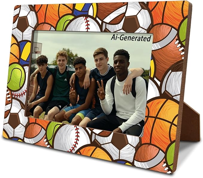 Sports Ball Picture Frame for 4x6 Photo, All Sports Photo Frame with Easel Back, Team Memory Desk Shelf Decor, Gift for Athletes Coach Boys Girls Players by Unknown