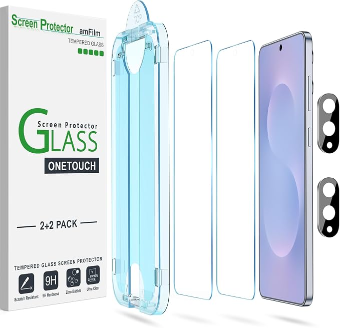 amFilm OneTouch for Samsung Galaxy S25 Edge Screen Protector Tempered Glass | Auto-Alignment, 30s Install, Bubble Free, Scratch & Drop Protection, HD Clear, Camera Lens Protector, 2+2 Pack (S25E-6.7'') by amFilm